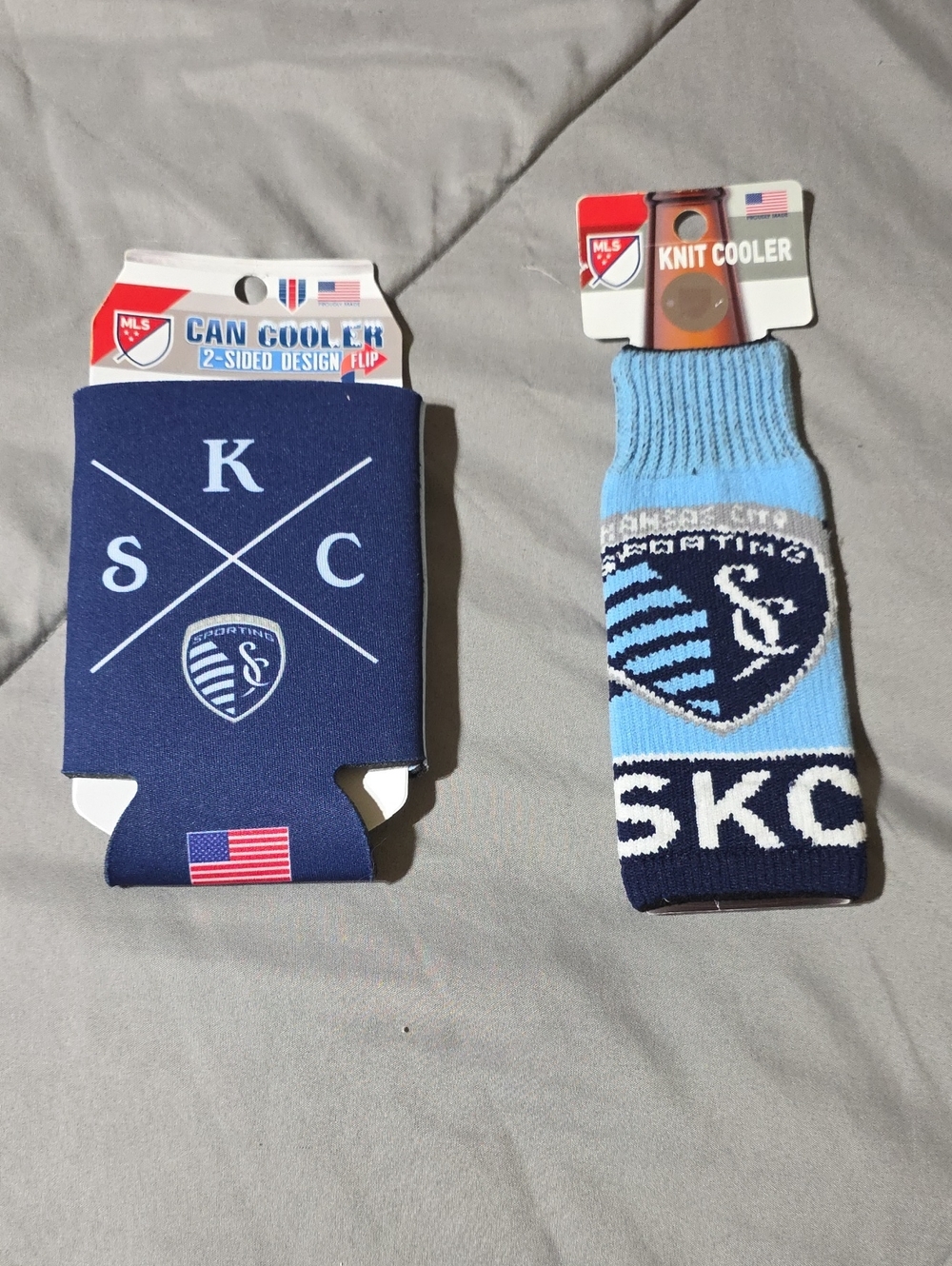 Sporting KC Blue Can Cooler & Knit Bottle Sleeve Set